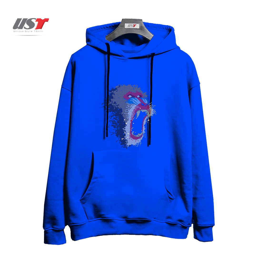 طرح MANDRILLUS SPHINX هودی اورسایزرنگ آبی شالی