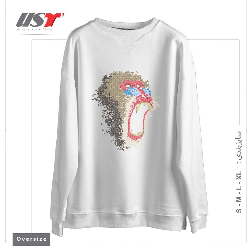 طرح MANDRILLUS SPHINX سوییشرت اورسایزرنگ سفید