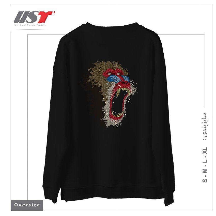 طرح MANDRILLUS SPHINX سوییشرت اورسایزرنگ مشکی