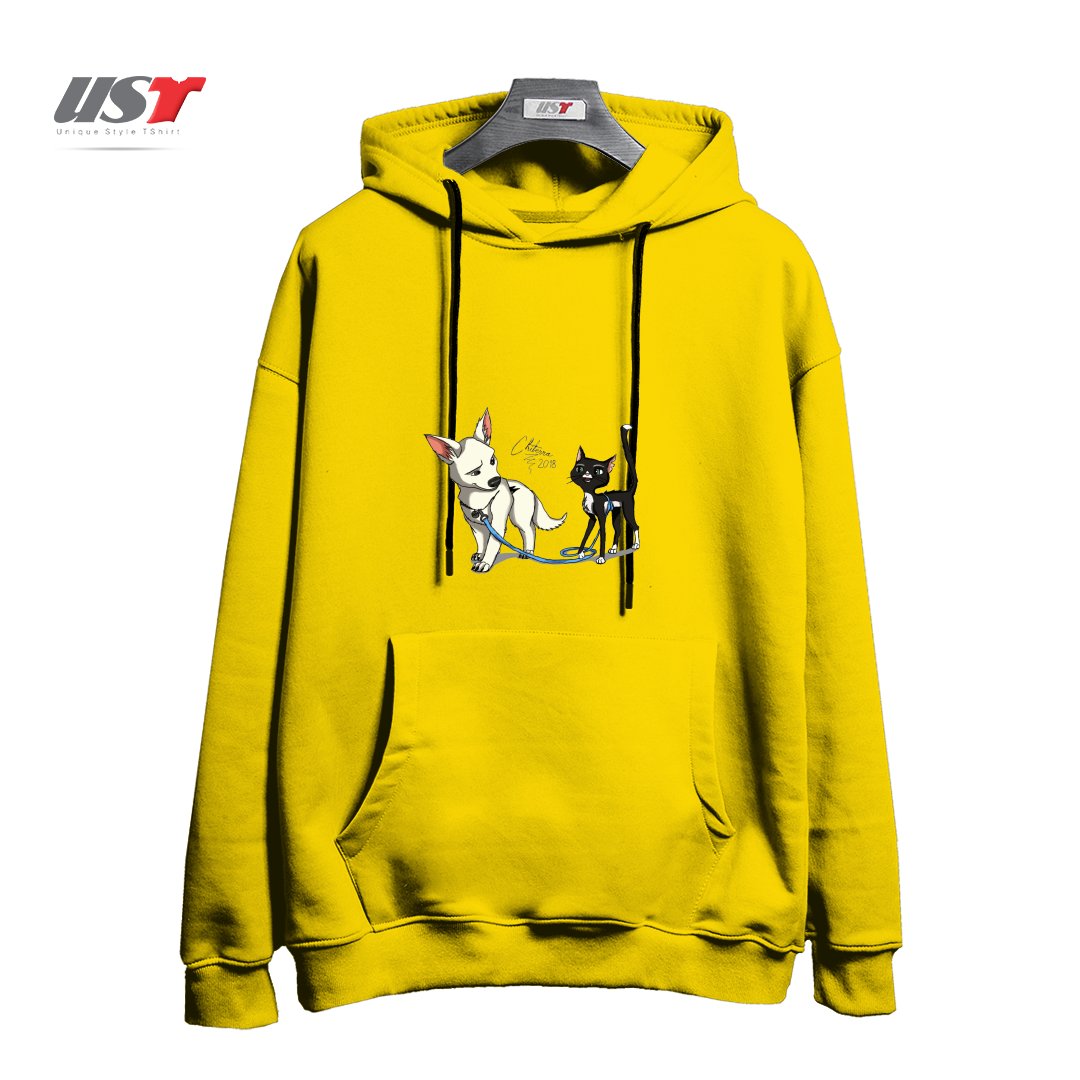 طرح BOLT AND MITTENS هودی اورسایزرنگ زرد