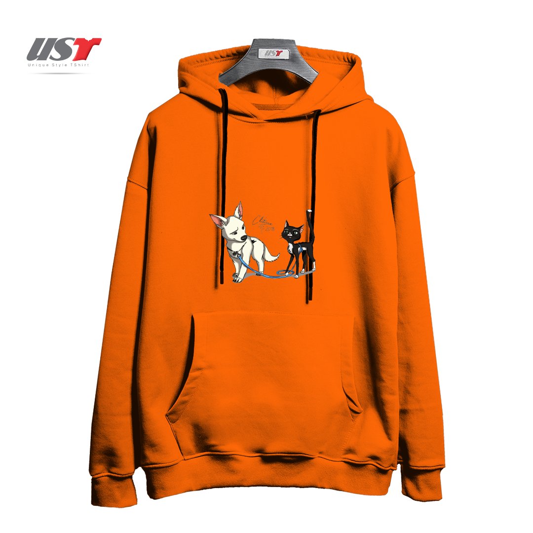 طرح BOLT AND MITTENS هودی اورسایزرنگ نارنجی