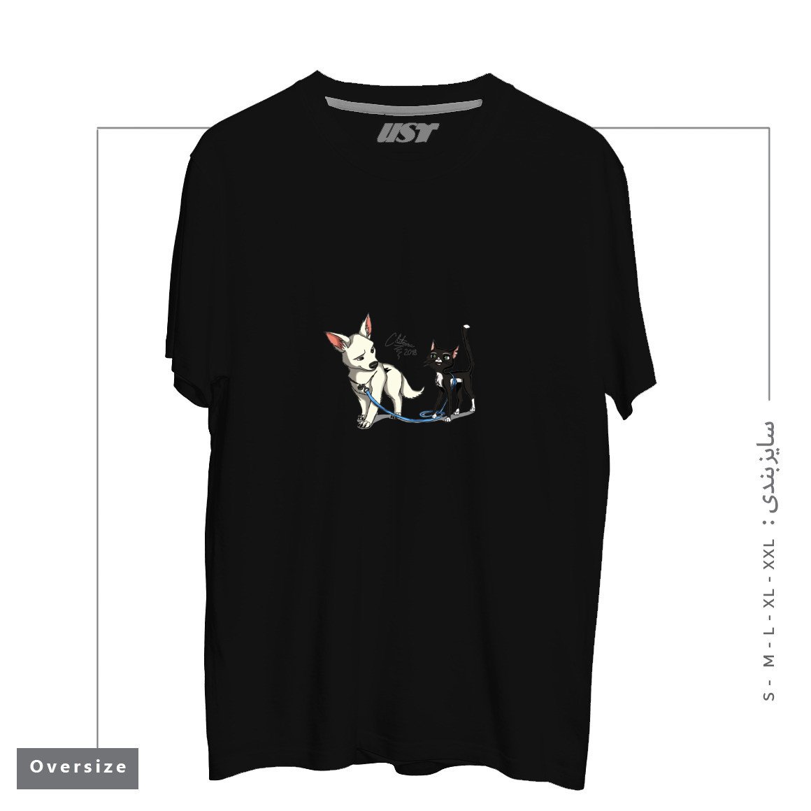 طرح BOLT AND MITTENS تیشرت اورسایزرنگ مشکی