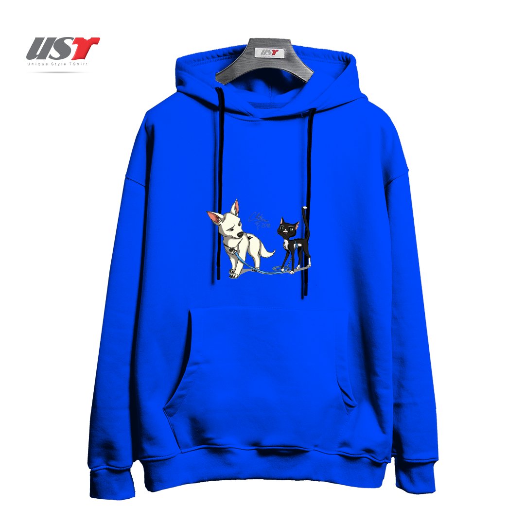 طرح BOLT AND MITTENS هودی اورسایزرنگ آبی شالی