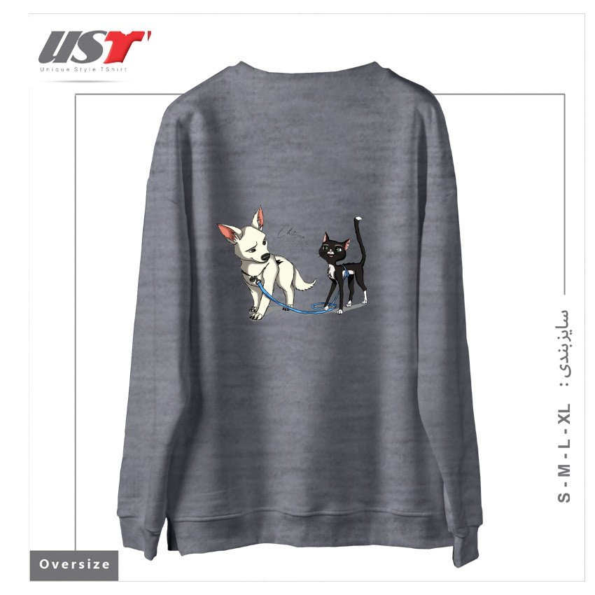 طرح BOLT AND MITTENS سوییشرت اورسایزرنگ طوسی ملانژ