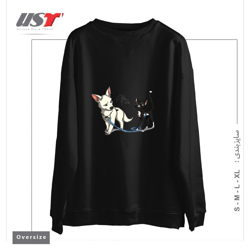 طرح BOLT AND MITTENS سوییشرت اورسایزرنگ مشکی