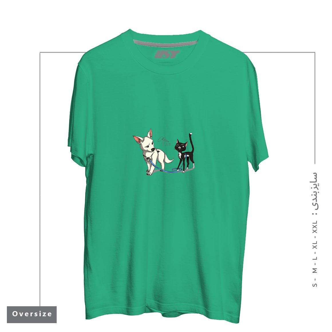 طرح BOLT AND MITTENS تیشرت اورسایزرنگ سبز