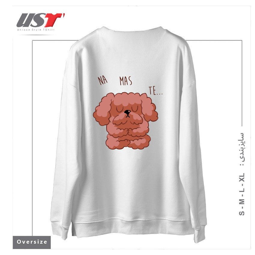 طرح NAMASTE POODLE سوییشرت اورسایزرنگ سفید