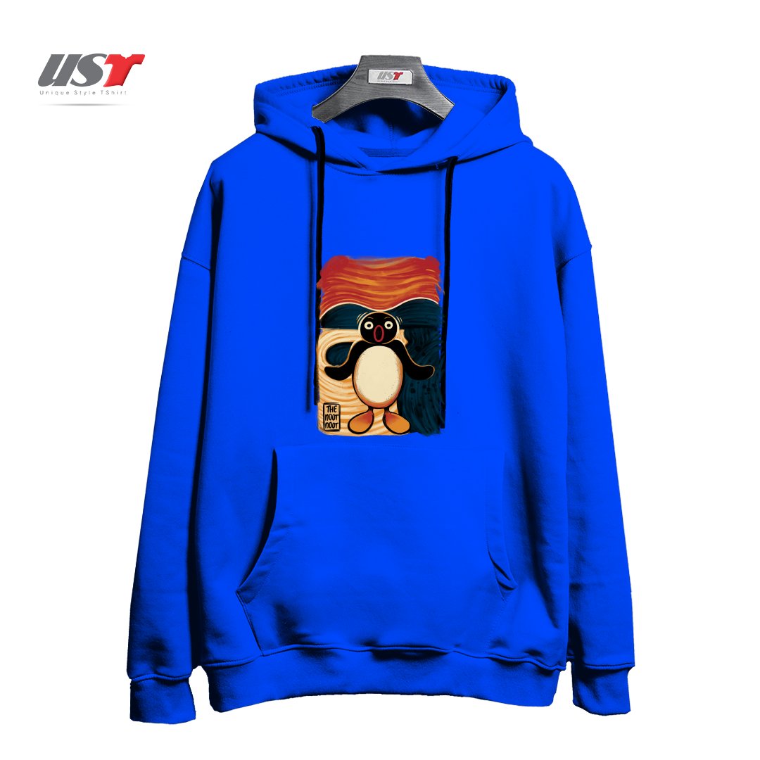 طرح NOOT NOOT SCREAM هودی اورسایزرنگ آبی شالی