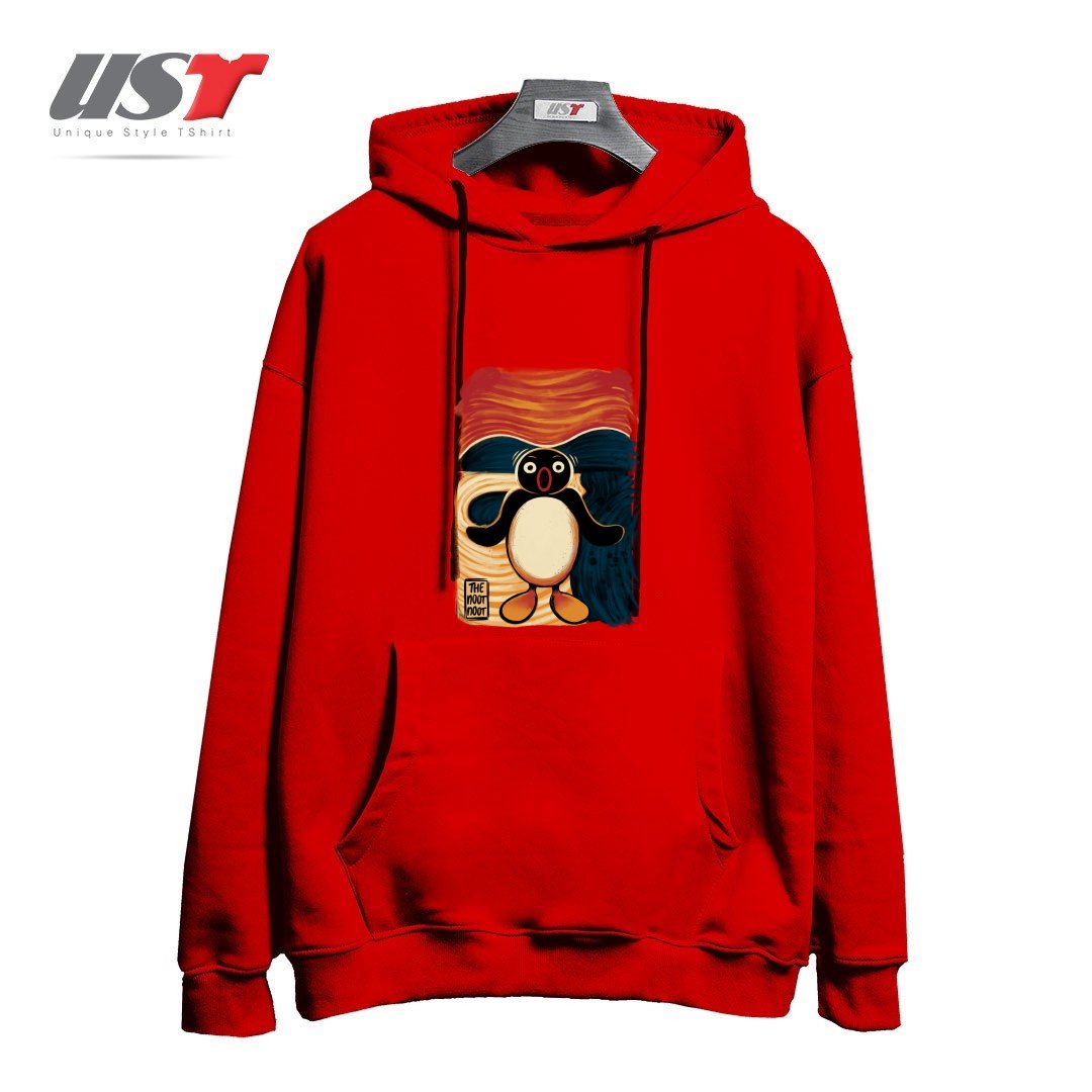 طرح NOOT NOOT SCREAM هودی اورسایزرنگ قرمز