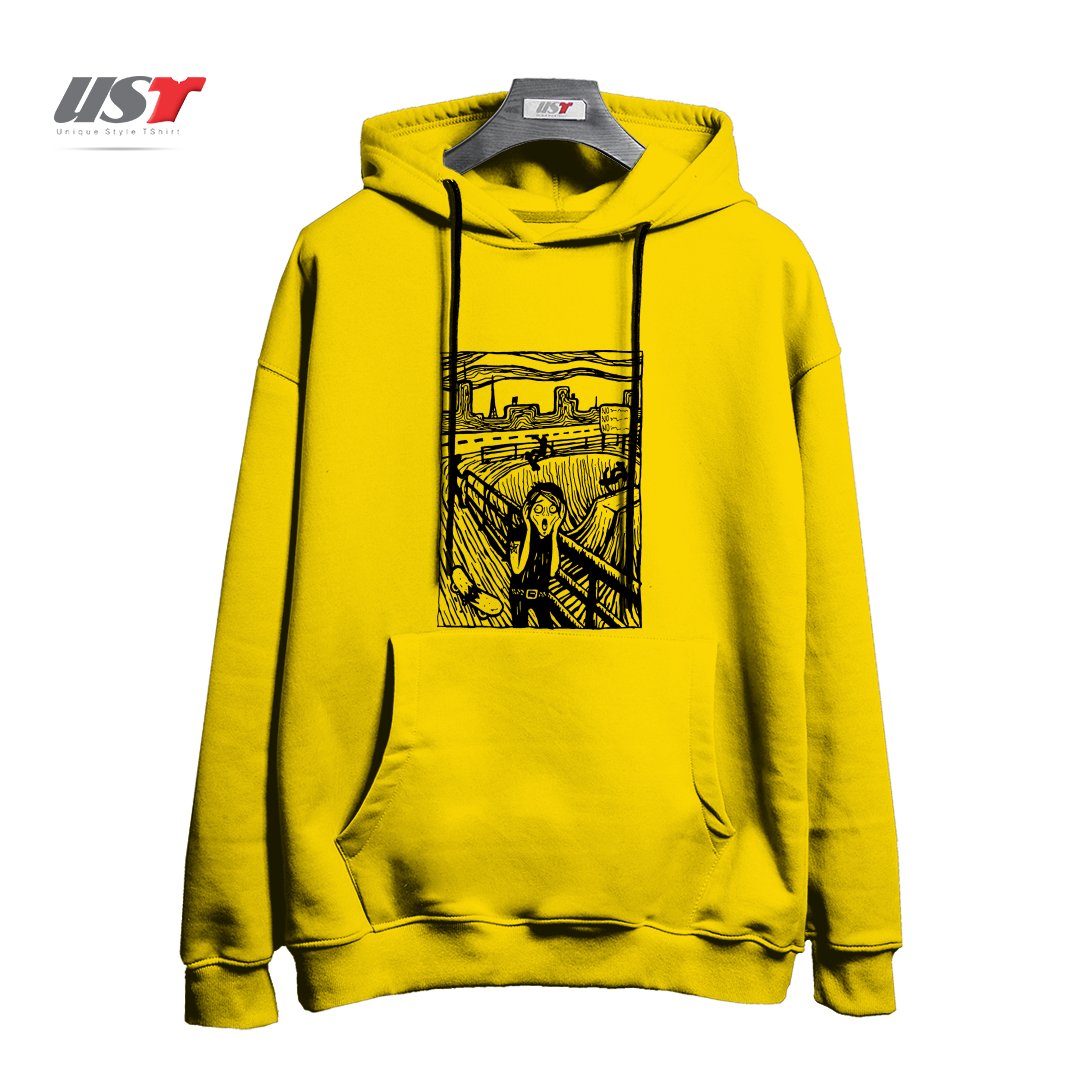 طرح THE SCR-EMO هودی اورسایزرنگ زرد