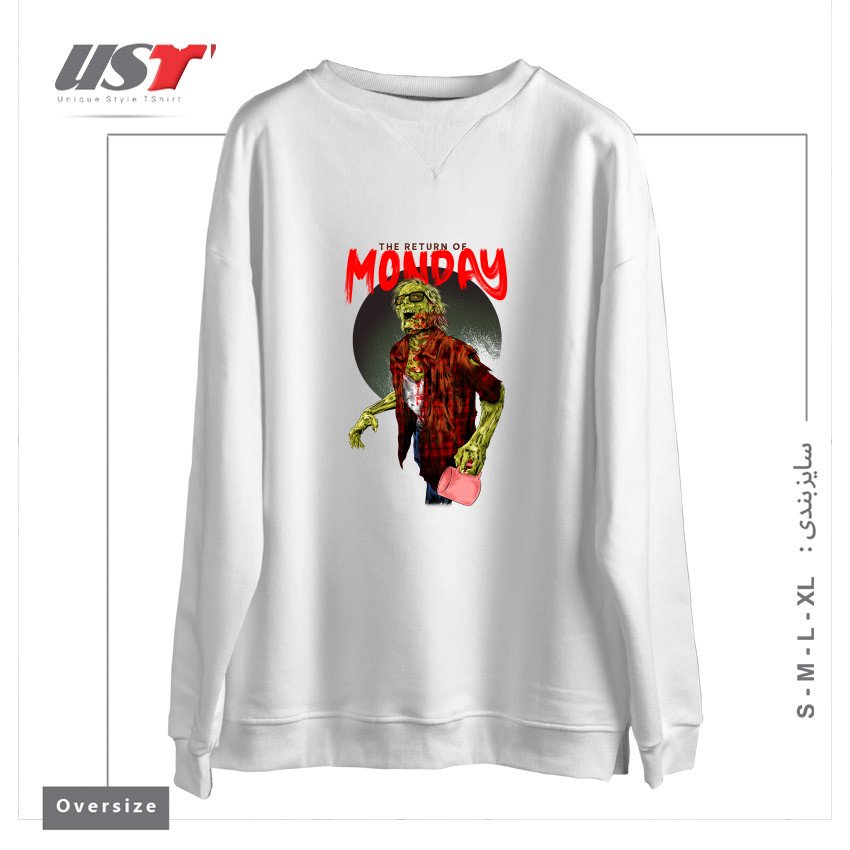 طرح THE RETURN OF MONDAY سوییشرت اورسایزرنگ سفید