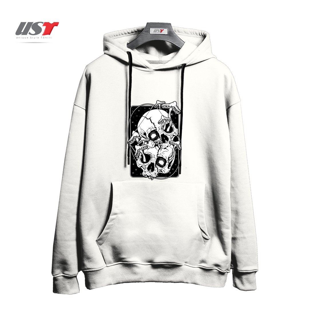 طرح OVERGROWN - MUSHROOMS GONE WILD هودی اورسایزرنگ سفید