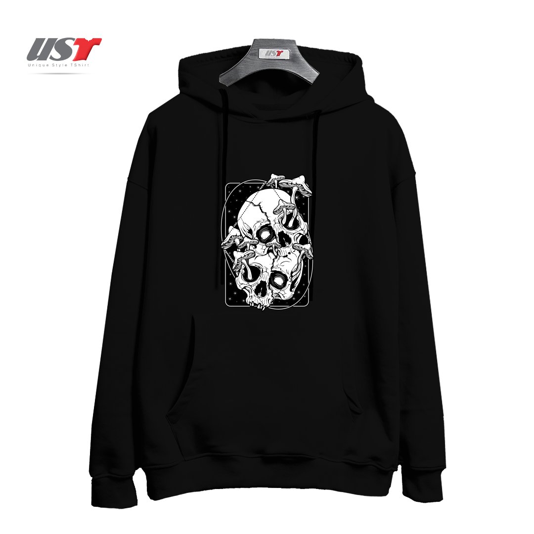 طرح OVERGROWN - MUSHROOMS GONE WILD هودی اورسایزرنگ مشکی