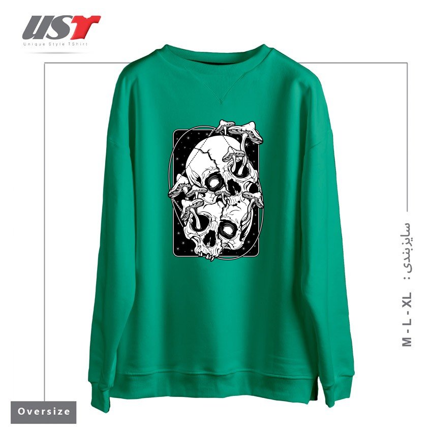 طرح OVERGROWN - MUSHROOMS GONE WILD سوییشرت اورسایزرنگ سبز سدری