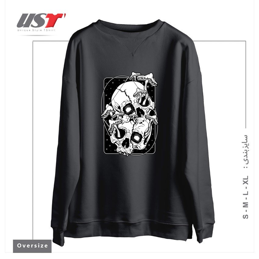 طرح OVERGROWN - MUSHROOMS GONE WILD سوییشرت اورسایزرنگ دودی