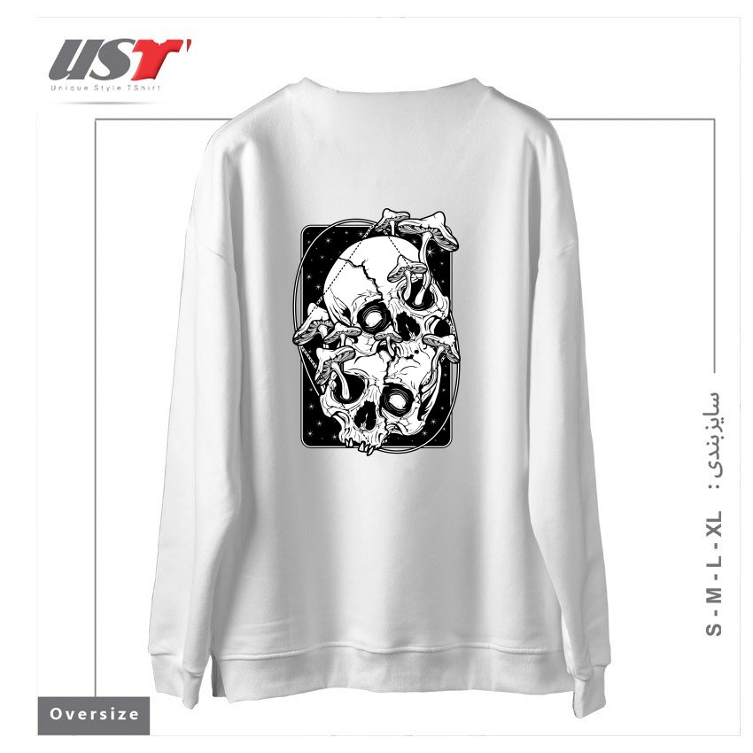 طرح OVERGROWN - MUSHROOMS GONE WILD سوییشرت اورسایزرنگ سفید