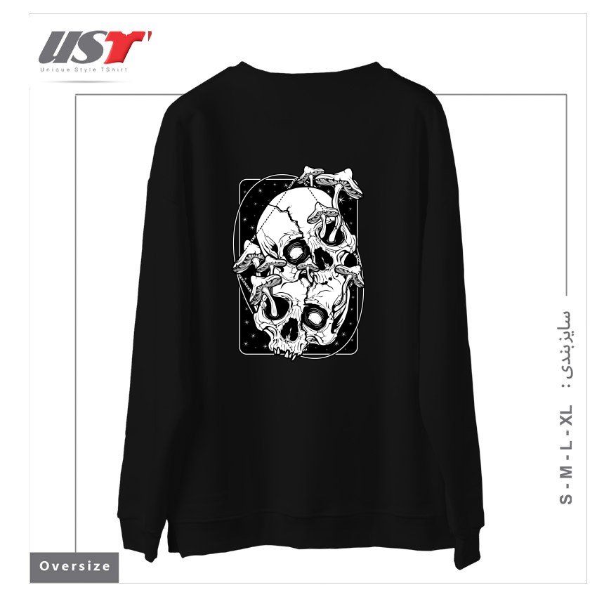 طرح OVERGROWN - MUSHROOMS GONE WILD سوییشرت اورسایزرنگ مشکی