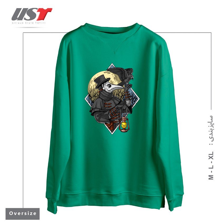 طرح PLAGUE DOCTOR سوییشرت اورسایزرنگ سبز سدری