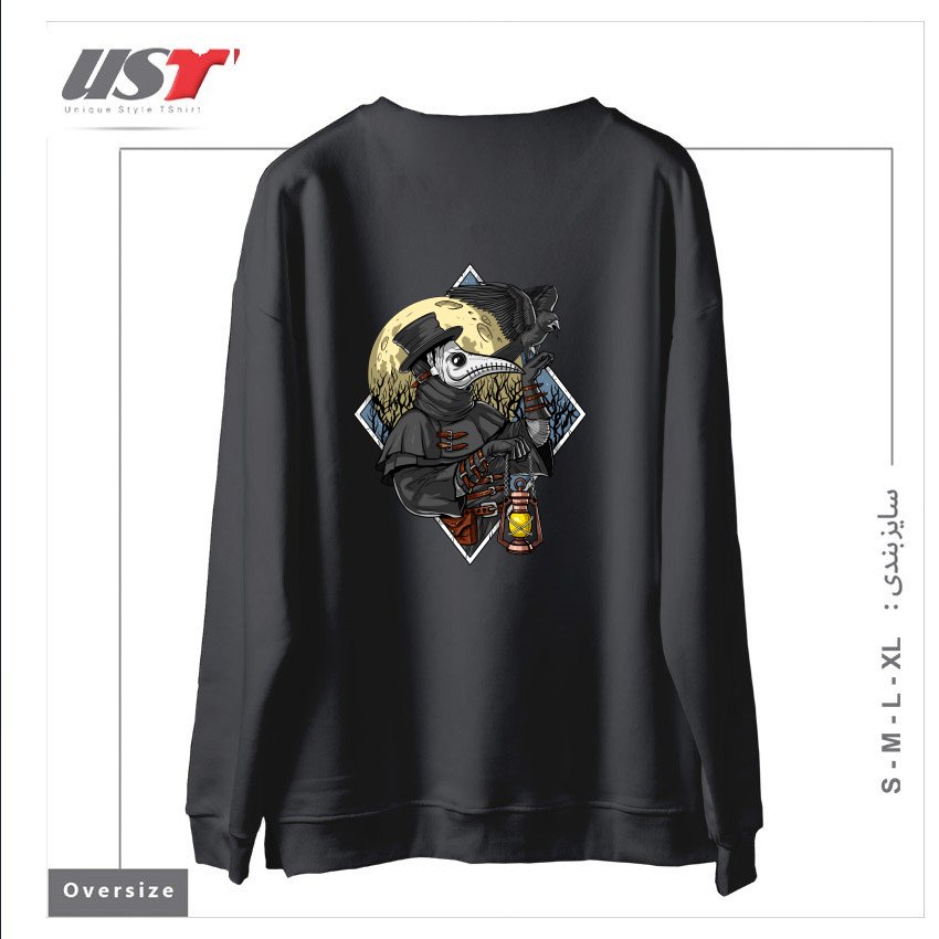 طرح PLAGUE DOCTOR سوییشرت اورسایزرنگ دودی