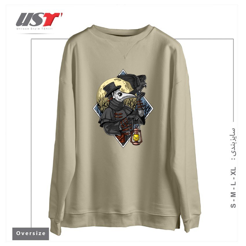 طرح PLAGUE DOCTOR سوییشرت اورسایزرنگ نخودی