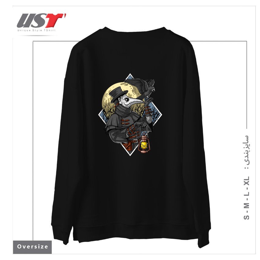 طرح PLAGUE DOCTOR سوییشرت اورسایزرنگ مشکی