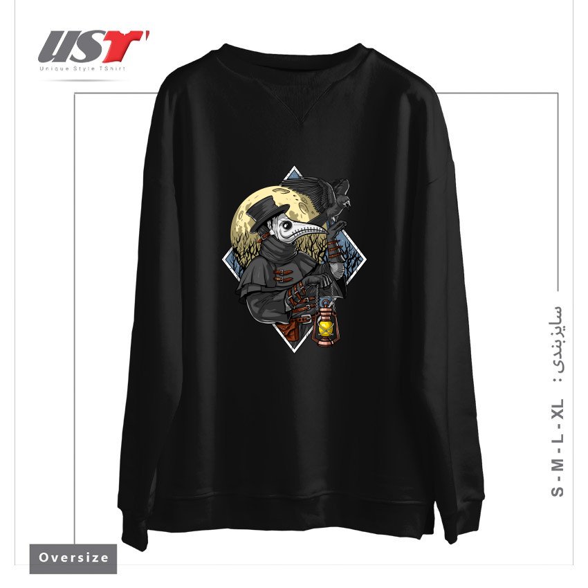طرح PLAGUE DOCTOR سوییشرت اورسایزرنگ مشکی