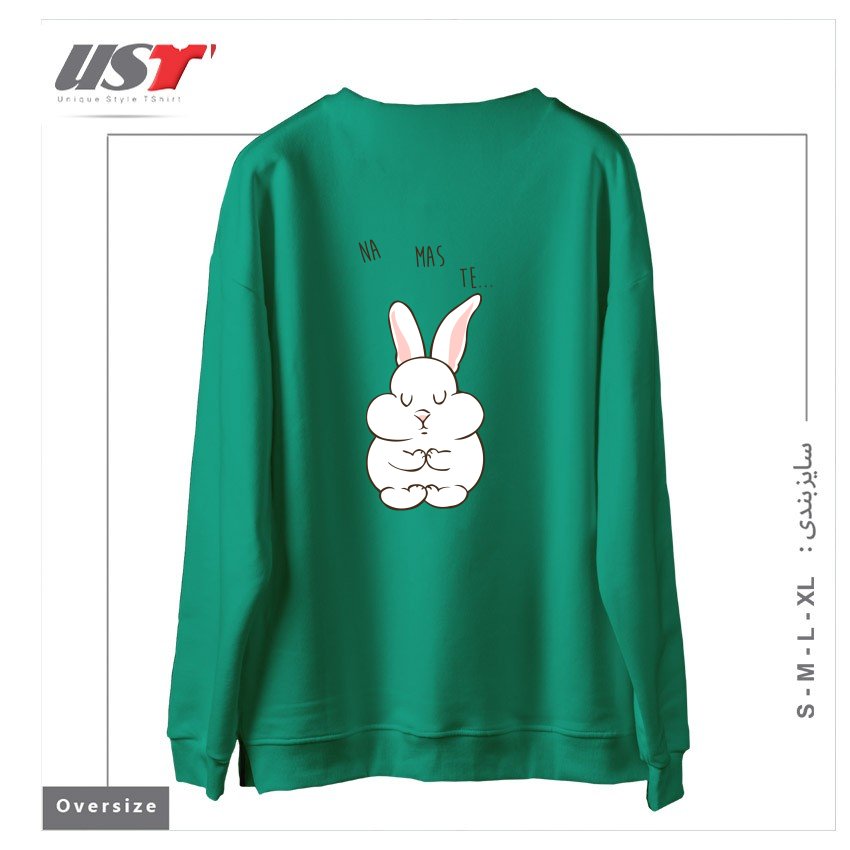 طرح NAMASTE RABBIT سوییشرت اورسایزرنگ سبز سدری