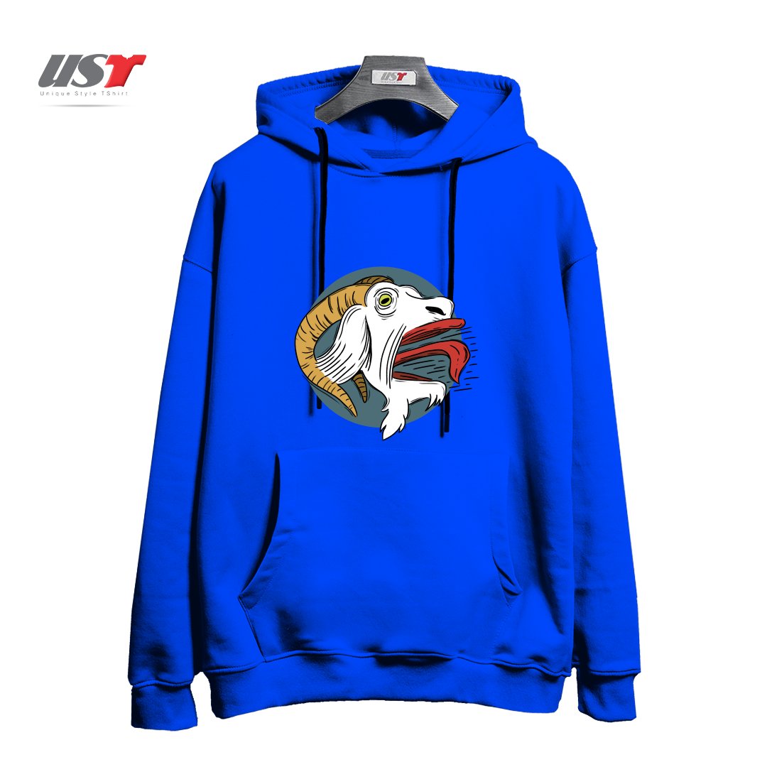 طرح SCREAMING GOAT! هودی اورسایزرنگ آبی شالی