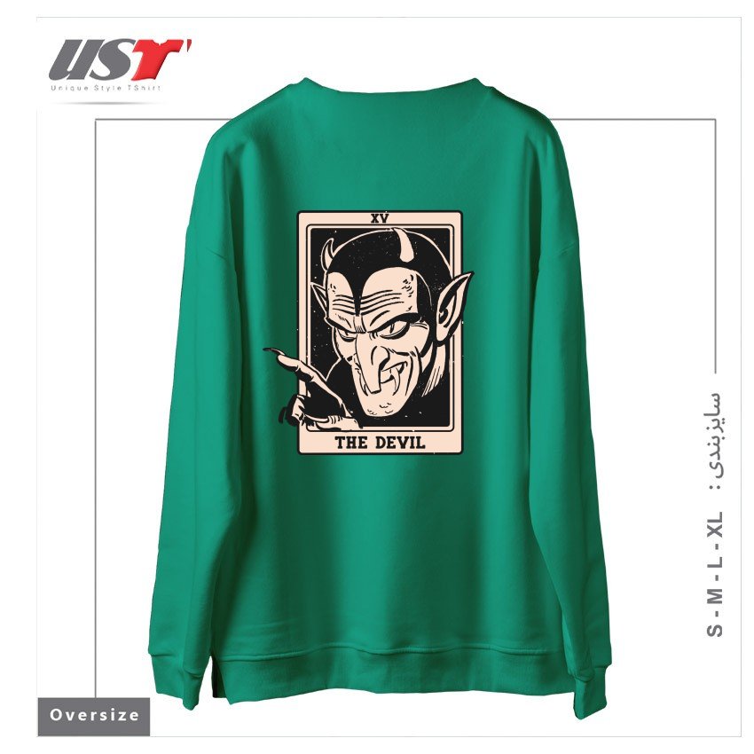 طرح THE DEVIL TAROT سوییشرت اورسایزرنگ سبز سدری