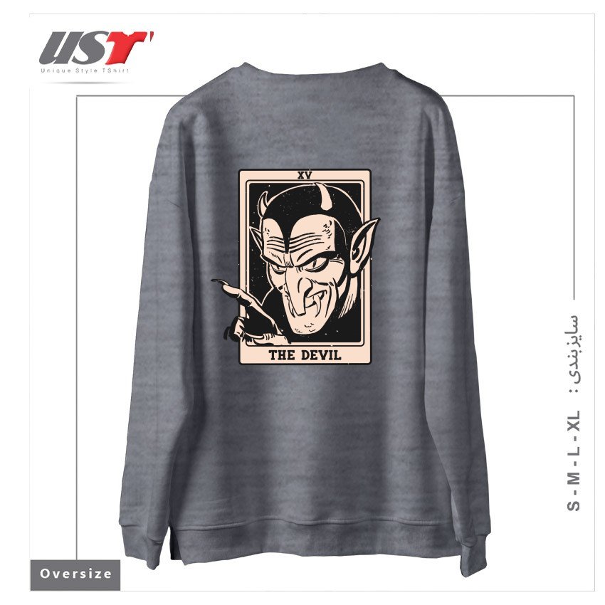 طرح THE DEVIL TAROT سوییشرت اورسایزرنگ طوسی ملانژ