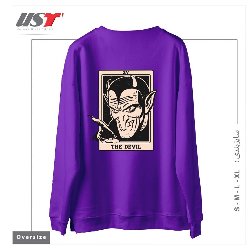 طرح THE DEVIL TAROT سوییشرت اورسایزرنگ بنفش
