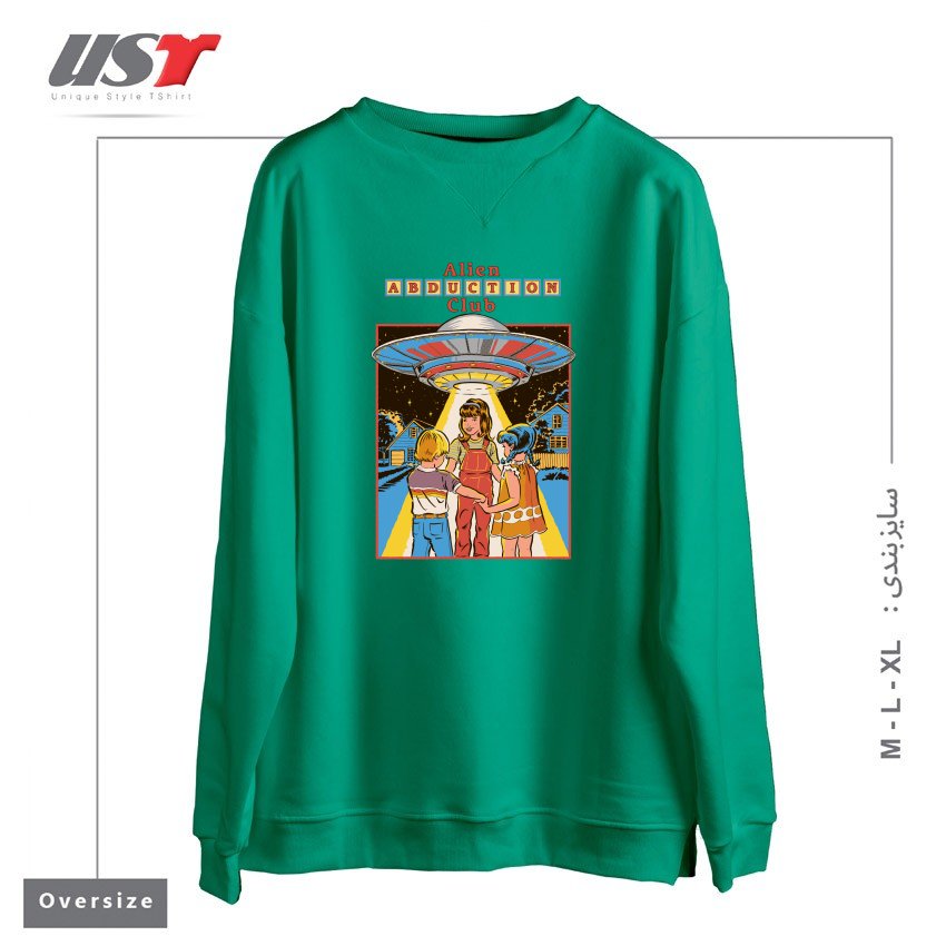 طرح ALIEN ABDUCTION CLUB (BLACK VARIANT) سوییشرت اورسایزرنگ سبز سدری