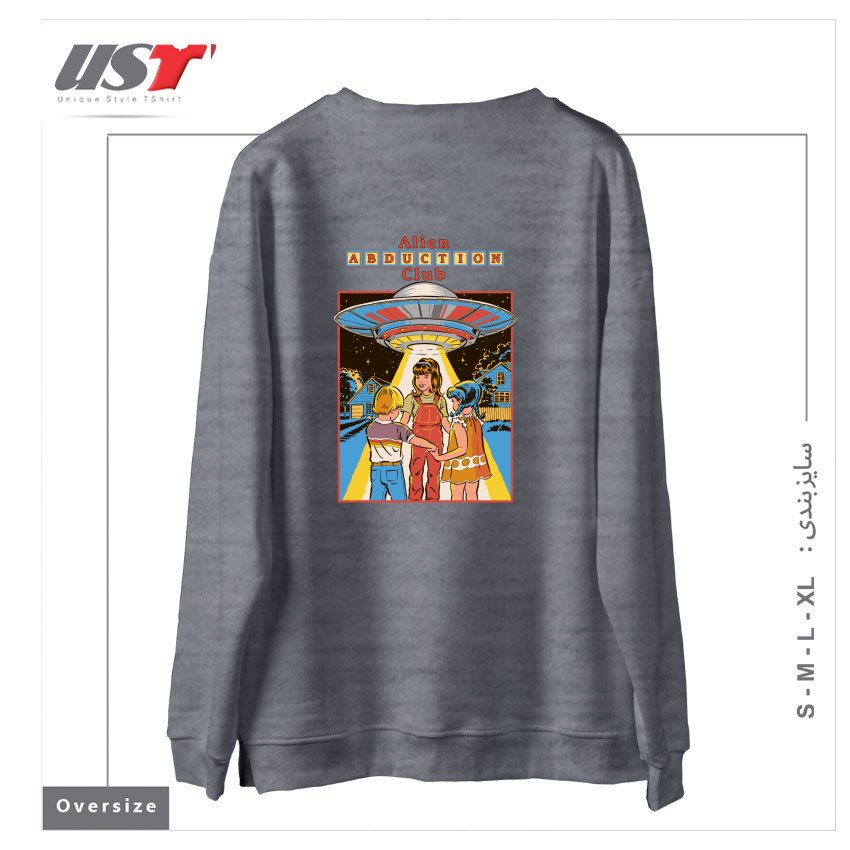 طرح ALIEN ABDUCTION CLUB (BLACK VARIANT) سوییشرت اورسایزرنگ طوسی ملانژ