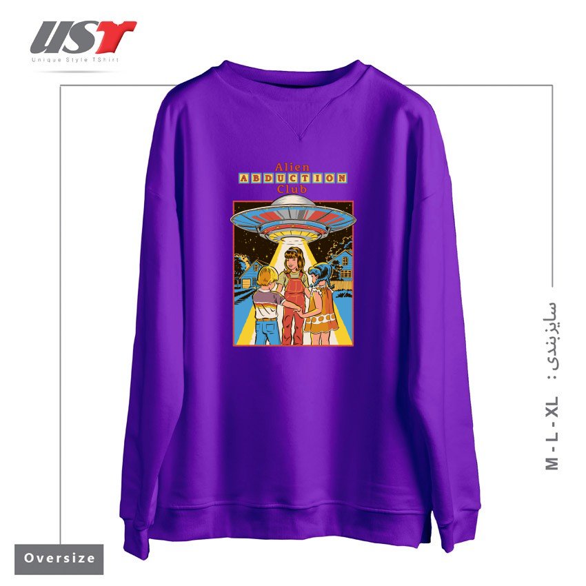 طرح ALIEN ABDUCTION CLUB (BLACK VARIANT) سوییشرت اورسایزرنگ بنفش