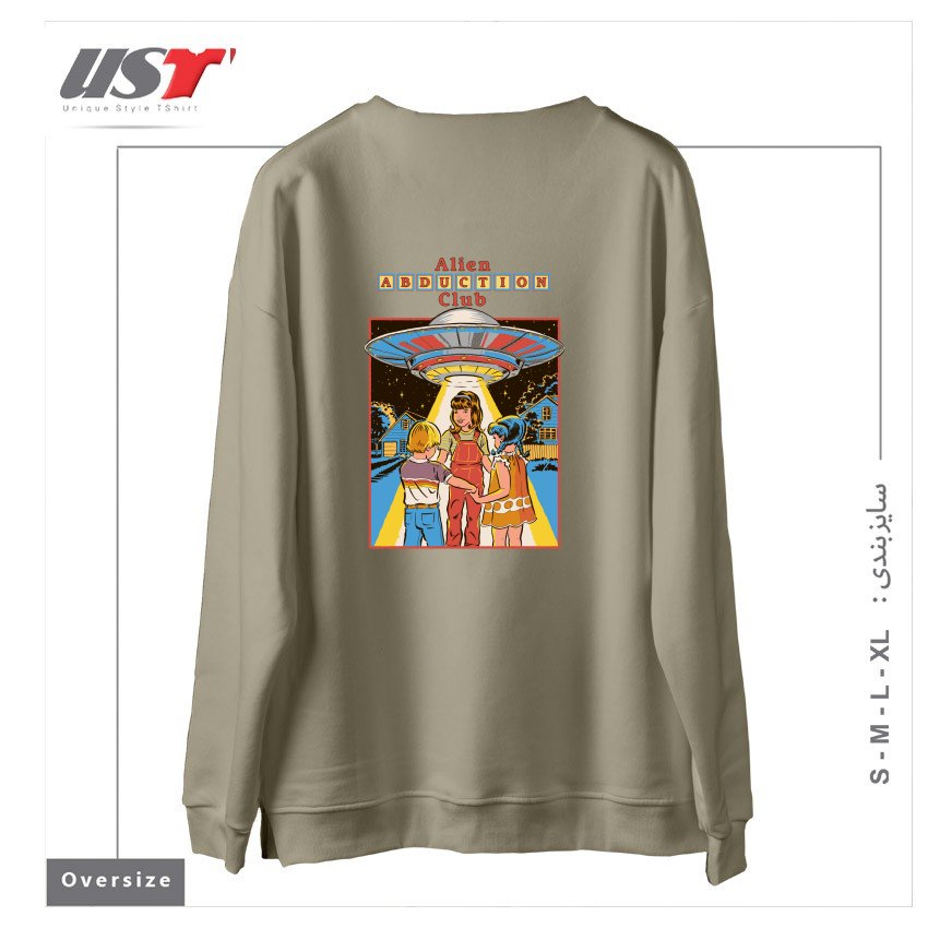 طرح ALIEN ABDUCTION CLUB (BLACK VARIANT) سوییشرت اورسایزرنگ نخودی