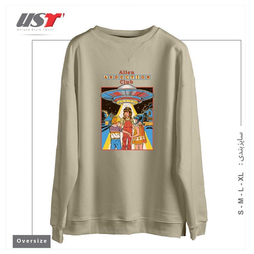 طرح ALIEN ABDUCTION CLUB (BLACK VARIANT) سوییشرت اورسایزرنگ نخودی