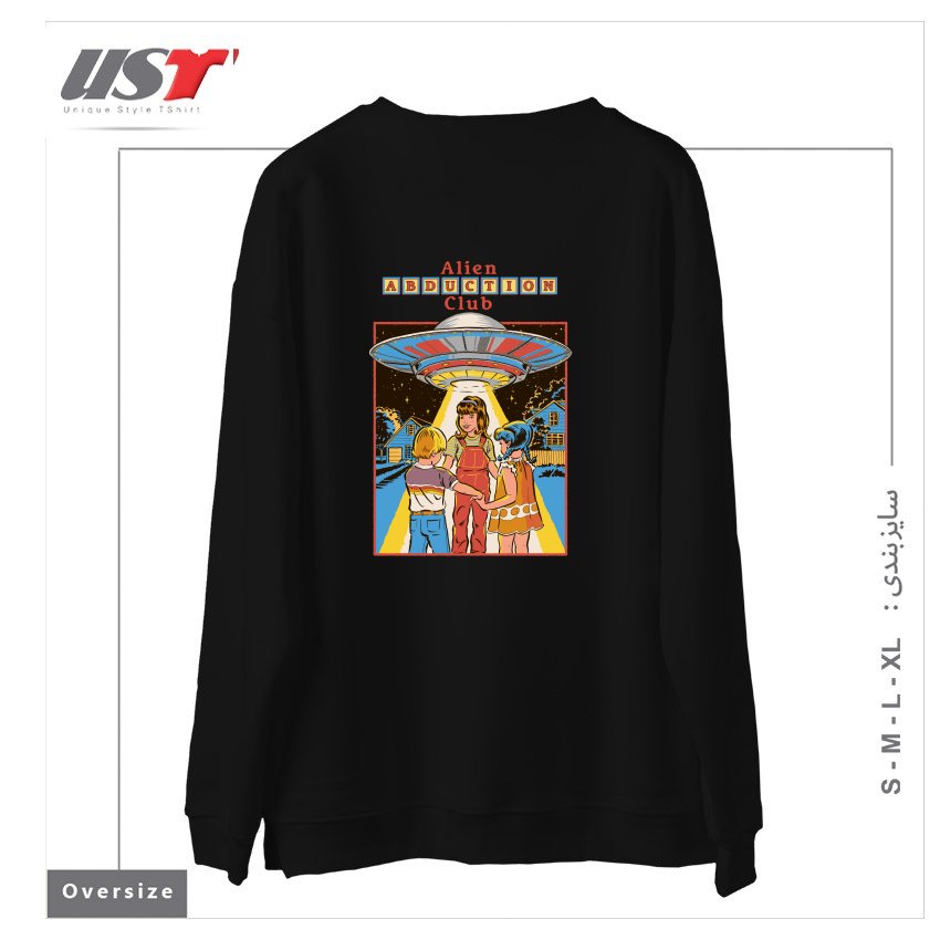 طرح ALIEN ABDUCTION CLUB (BLACK VARIANT) سوییشرت اورسایزرنگ مشکی