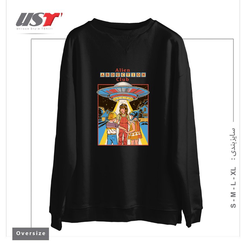 سوییشرت اورسایز طرح ALIEN ABDUCTION CLUB (BLACK VARIANT)