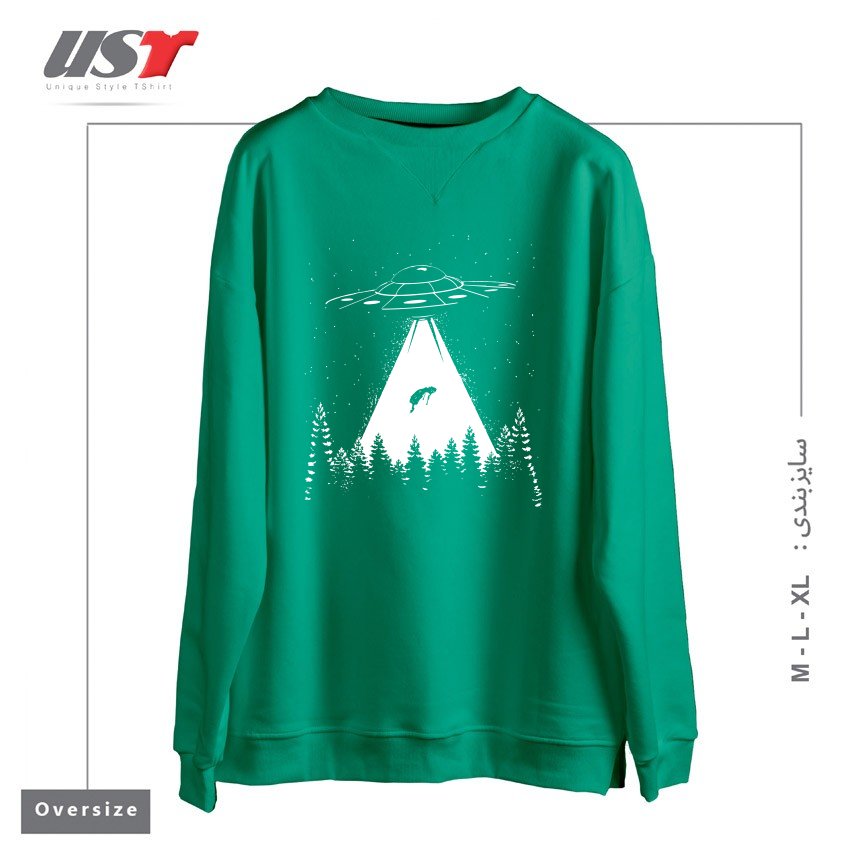 طرح ALIEN ABDUCTION سوییشرت اورسایزرنگ سبز سدری