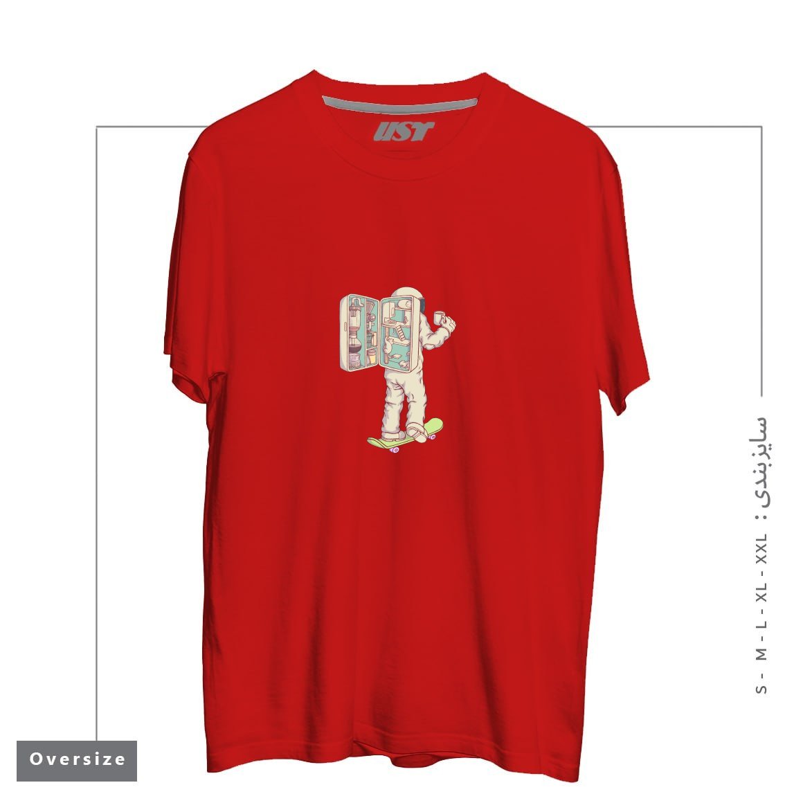 طرح BACKPACK OF ASTRONAUT تیشرت اورسایزرنگ قرمز