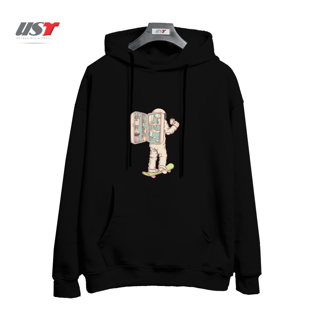 طرح BACKPACK OF ASTRONAUT هودی اورسایزرنگ مشکی