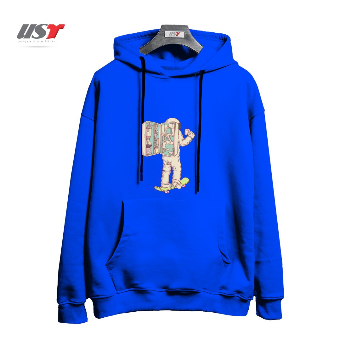 طرح BACKPACK OF ASTRONAUT هودی اورسایزرنگ آبی شالی