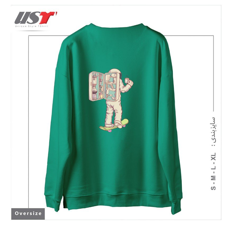 طرح BACKPACK OF ASTRONAUT سوییشرت اورسایزرنگ سبز سدری