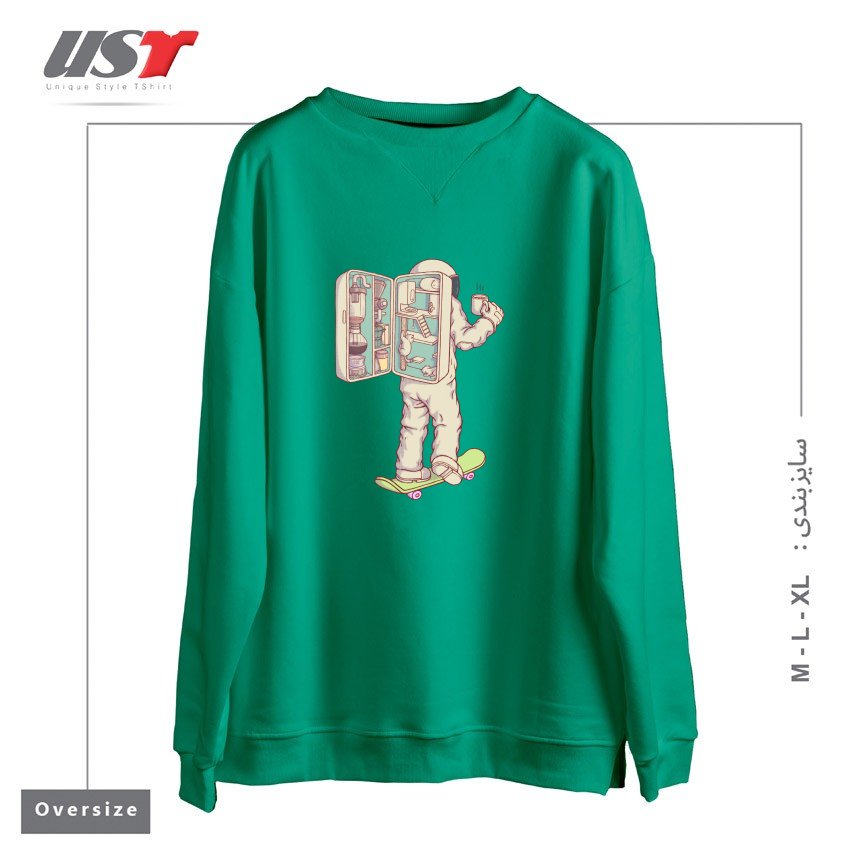 طرح BACKPACK OF ASTRONAUT سوییشرت اورسایزرنگ سبز سدری