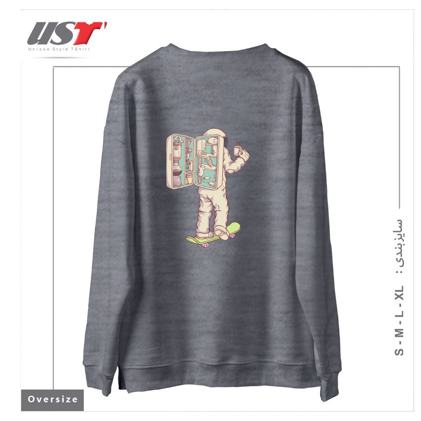 طرح BACKPACK OF ASTRONAUT سوییشرت اورسایزرنگ طوسی ملانژ