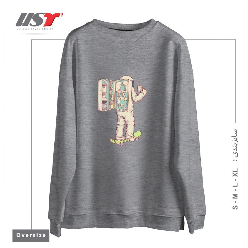 طرح BACKPACK OF ASTRONAUT سوییشرت اورسایزرنگ طوسی ملانژ