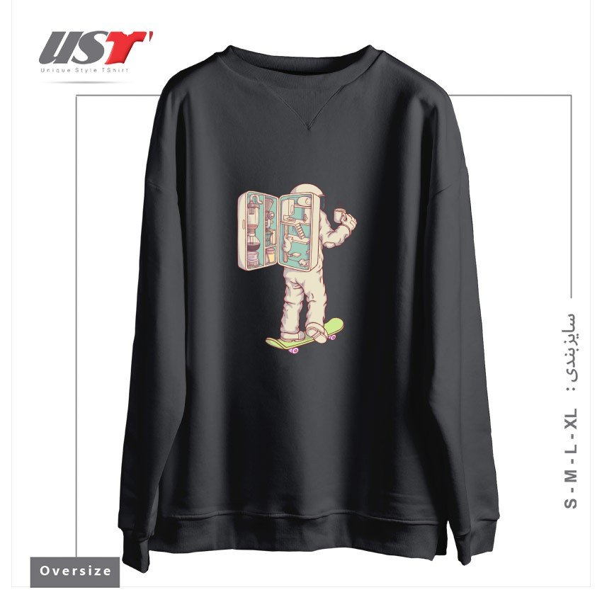 طرح BACKPACK OF ASTRONAUT سوییشرت اورسایزرنگ دودی