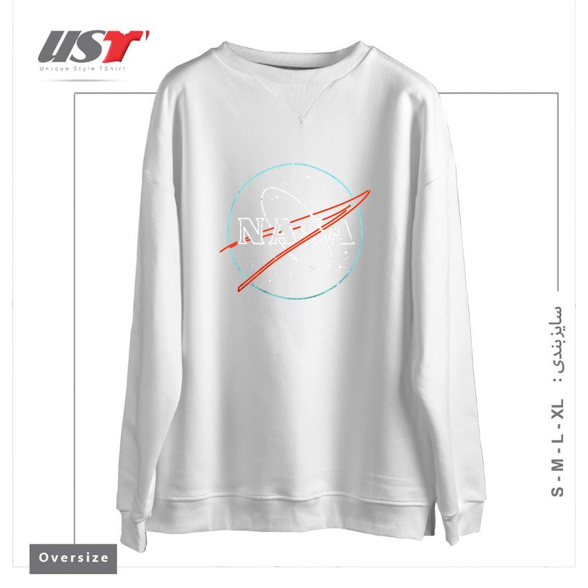 طرح BEYOND EARTH سوییشرت اورسایزرنگ سفید