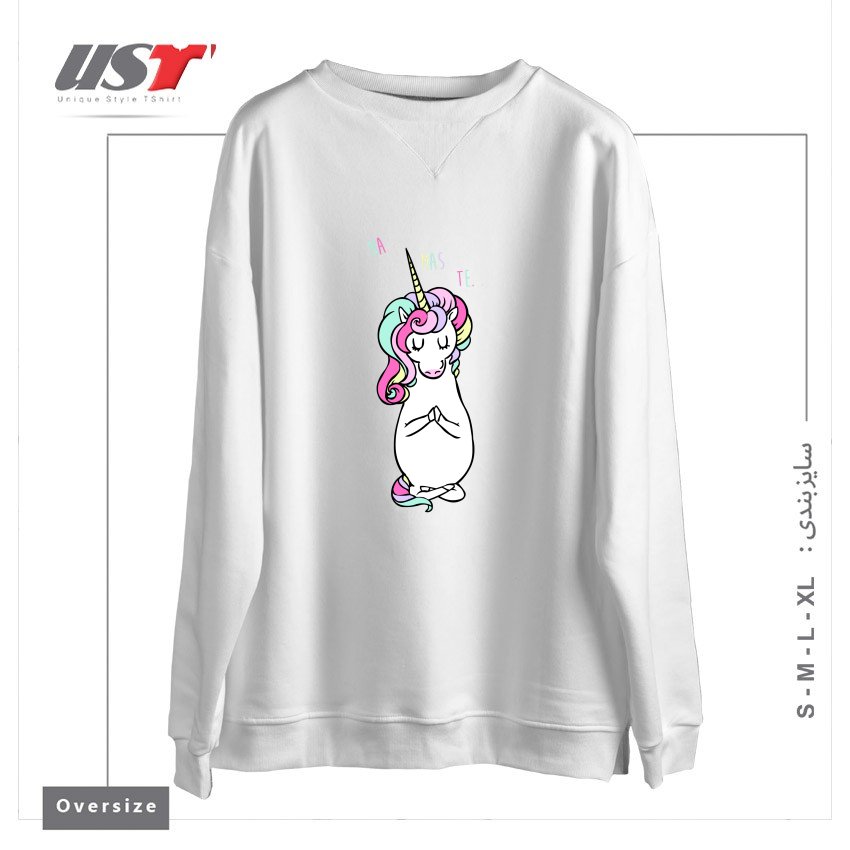 سوییشرت اورسایز طرح NAMASTE UNICORN