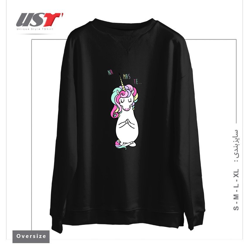 طرح NAMASTE UNICORN سوییشرت اورسایزرنگ مشکی